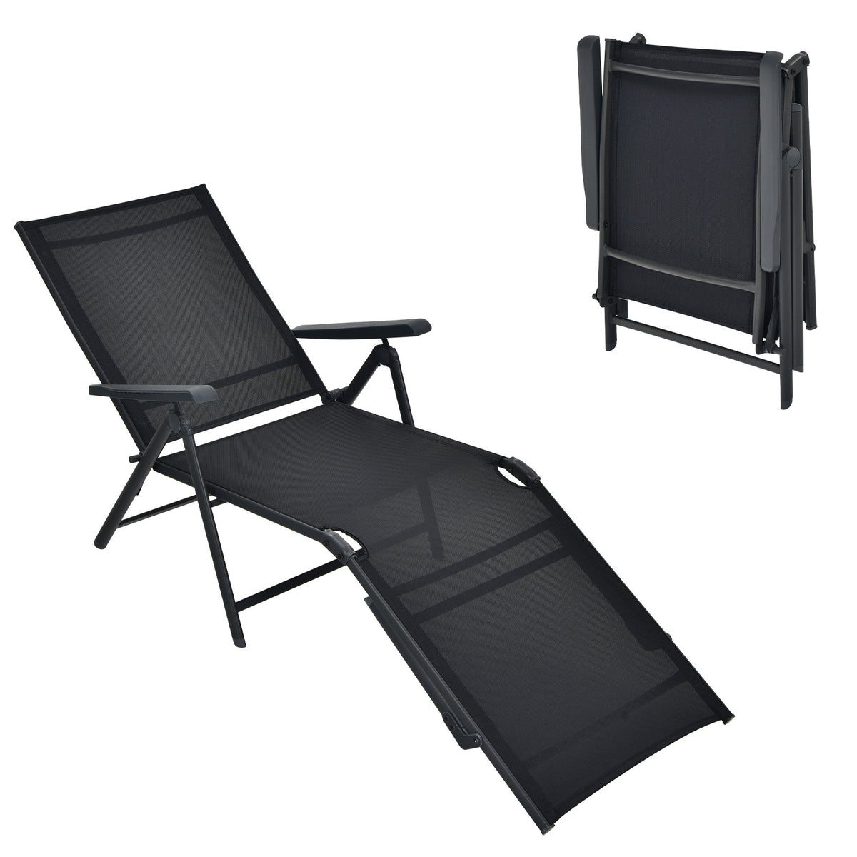 Patio Foldable Chaise Lounge Chair with Backrest and Footrest-Black view 4