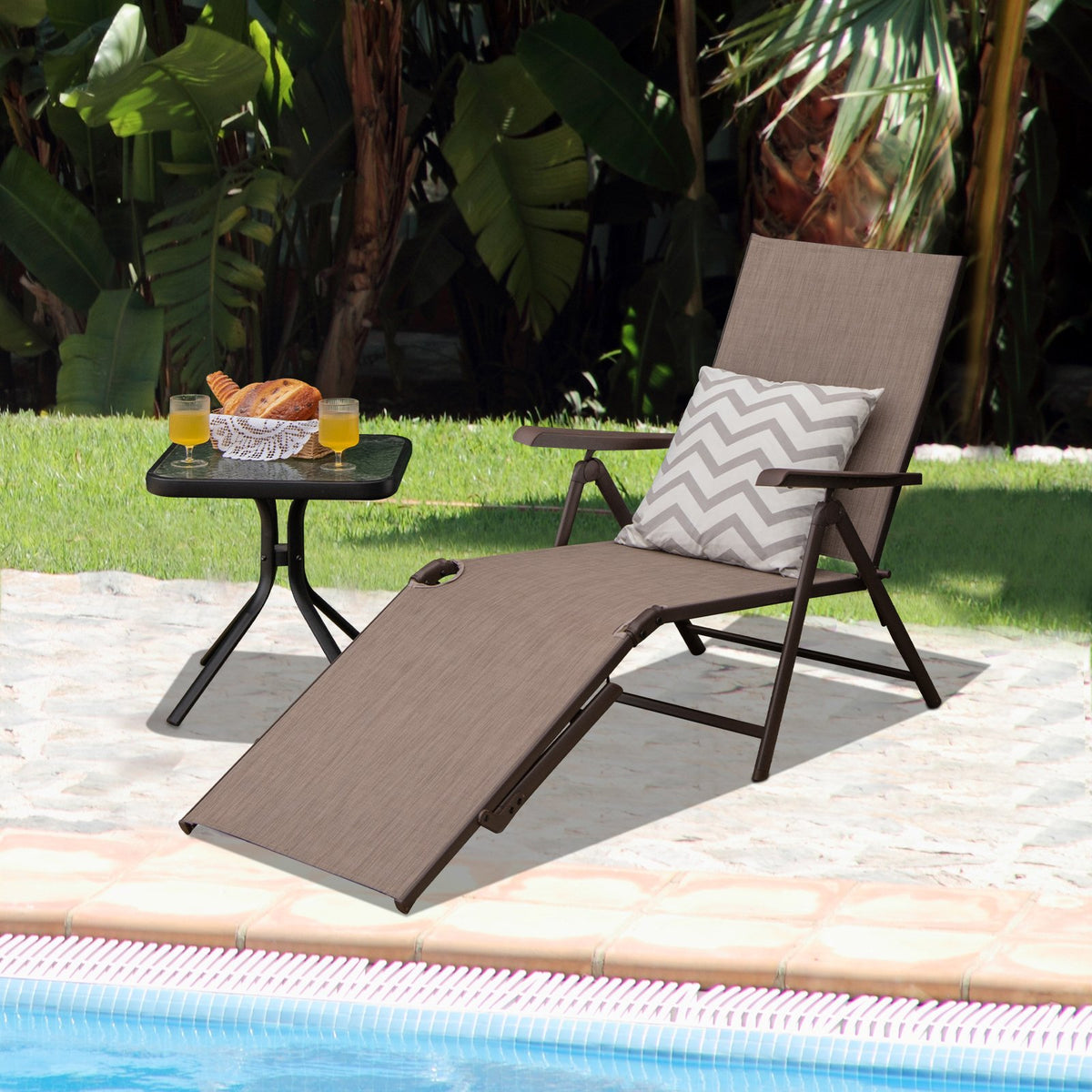 Patio Foldable Chaise Lounge Chair with Backrest and Footrest-Brown view 2
