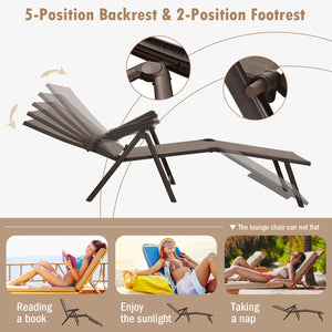 Patio Foldable Chaise Lounge Chair with Backrest and Footrest-Brown view 3