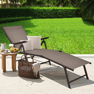 Patio Foldable Chaise Lounge Chair with Backrest and Footrest-Brown view 6