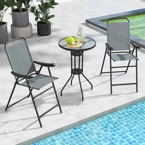 Patio Folding Bar Stool Set of 2 with Metal Frame and Footrest-Blue view 2
