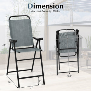 Patio Folding Bar Stool Set of 2 with Metal Frame and Footrest-Blue view 4