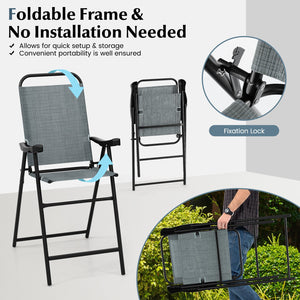 Patio Folding Bar Stool Set of 2 with Metal Frame and Footrest-Blue view 5