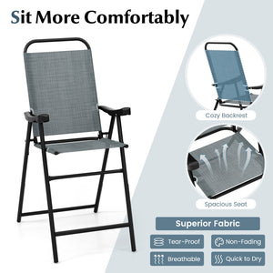 Patio Folding Bar Stool Set of 2 with Metal Frame and Footrest-Blue view 6