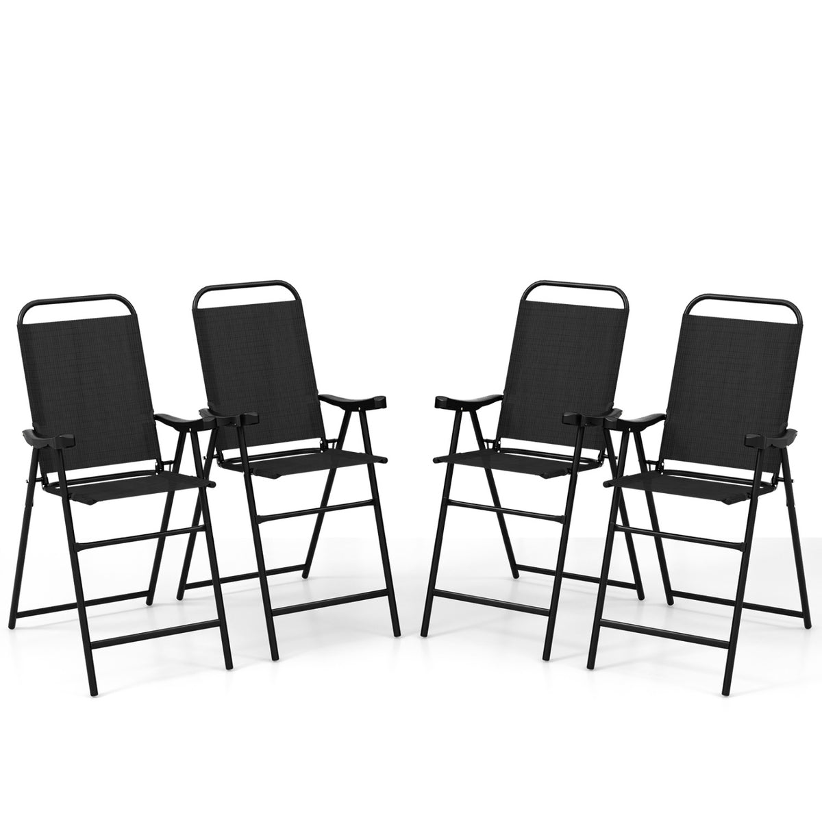 Patio Folding Bar Stool Set of 4 with Metal Frame and Footrest-Black