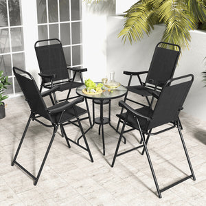 Patio Folding Bar Stool Set of 4 with Metal Frame and Footrest-Black view 2