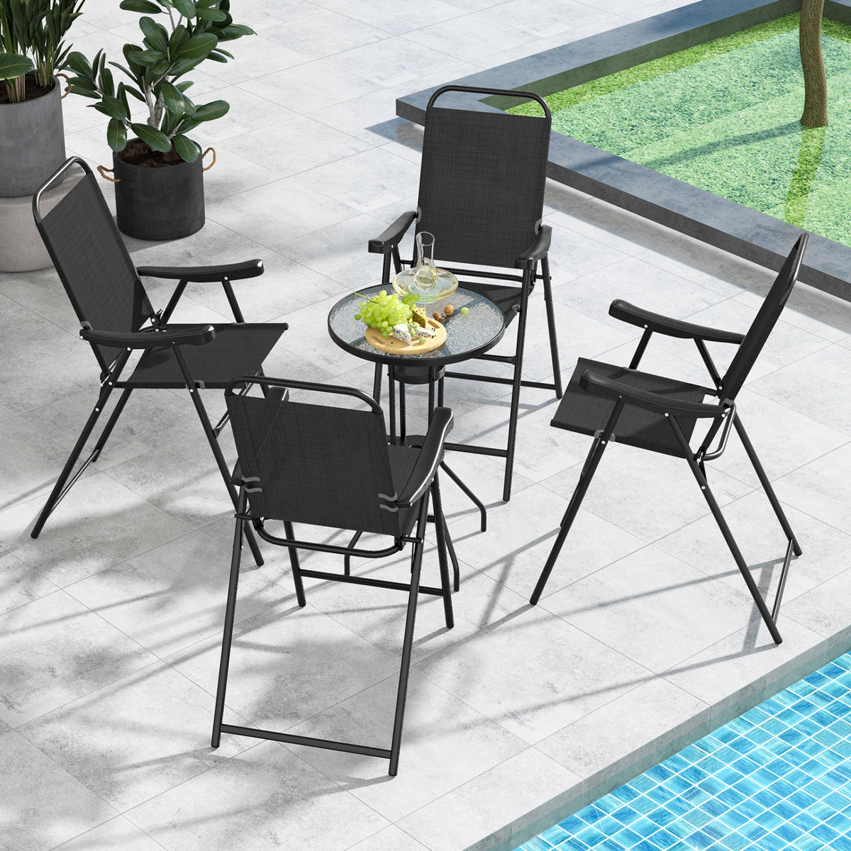 Patio Folding Bar Stool Set of 4 with Metal Frame and Footrest-Black view 3