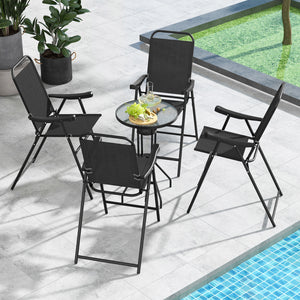 Patio Folding Bar Stool Set of 4 with Metal Frame and Footrest-Black view 3