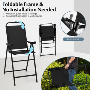 Patio Folding Bar Stool Set of 4 with Metal Frame and Footrest-Black view 5