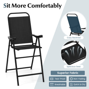 Patio Folding Bar Stool Set of 4 with Metal Frame and Footrest-Black view 6