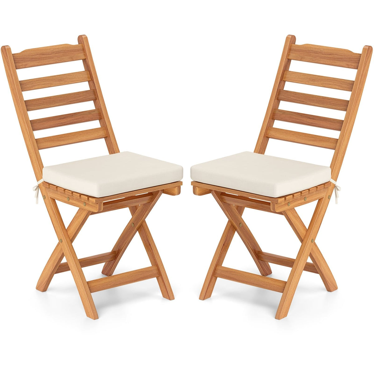 Patio Folding Chairs Set of 2 with Soft Seat Cushion-A