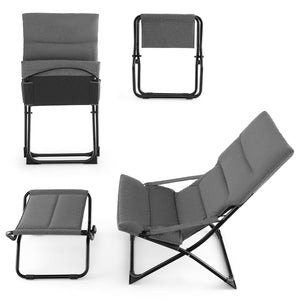 Patio Folding Sling Chair with Ottoman Footrest and Removable Cushion-Gray view 4