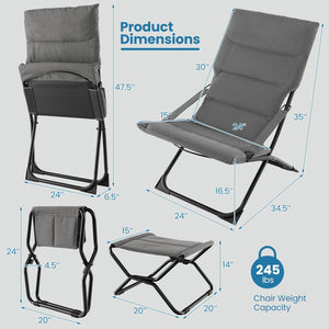 Patio Folding Sling Chair with Ottoman Footrest and Removable Cushion-Gray view 5