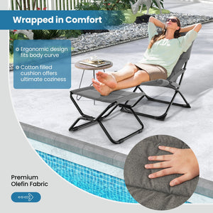 Patio Folding Sling Chair with Ottoman Footrest and Removable Cushion-Gray view 6