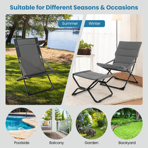 Patio Folding Sling Chair with Ottoman Footrest and Removable Cushion-Gray view 8
