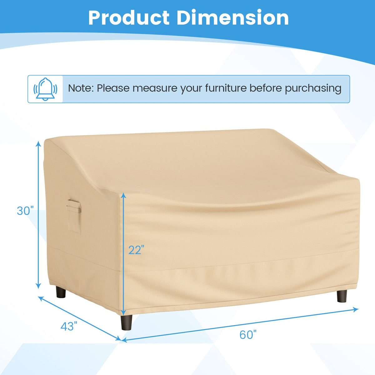 Patio Furniture Cover with Padded Handle and Click-Close Straps-60 x 43 x 30 inches view 5