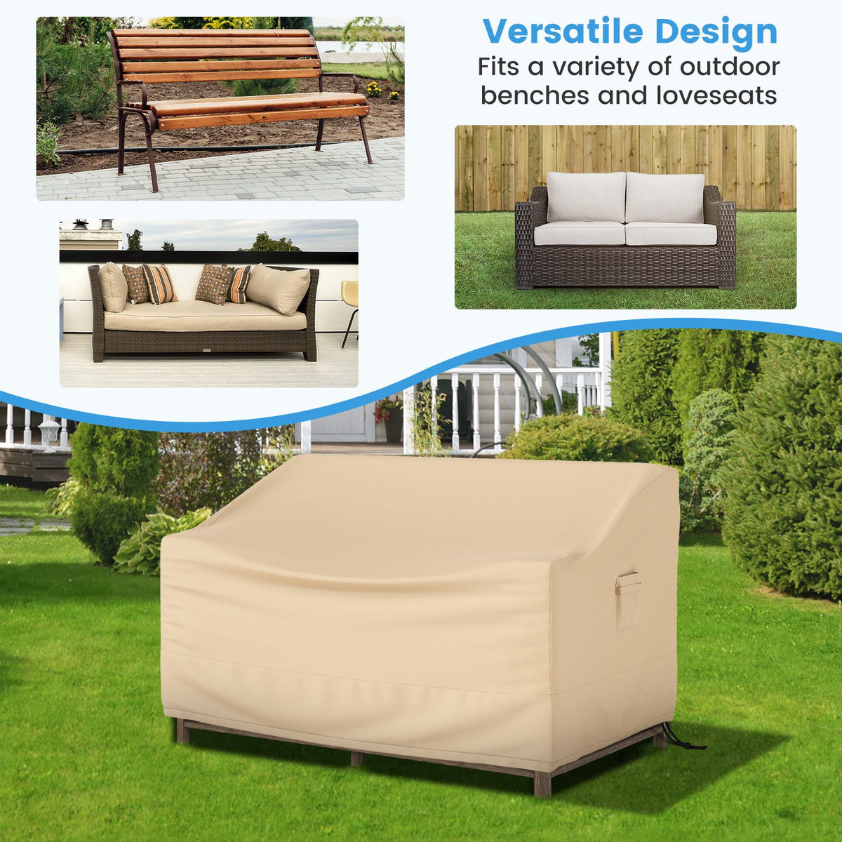 Patio Furniture Cover with Padded Handle and Click-Close Straps-60 x 43 x 30 inches view 9