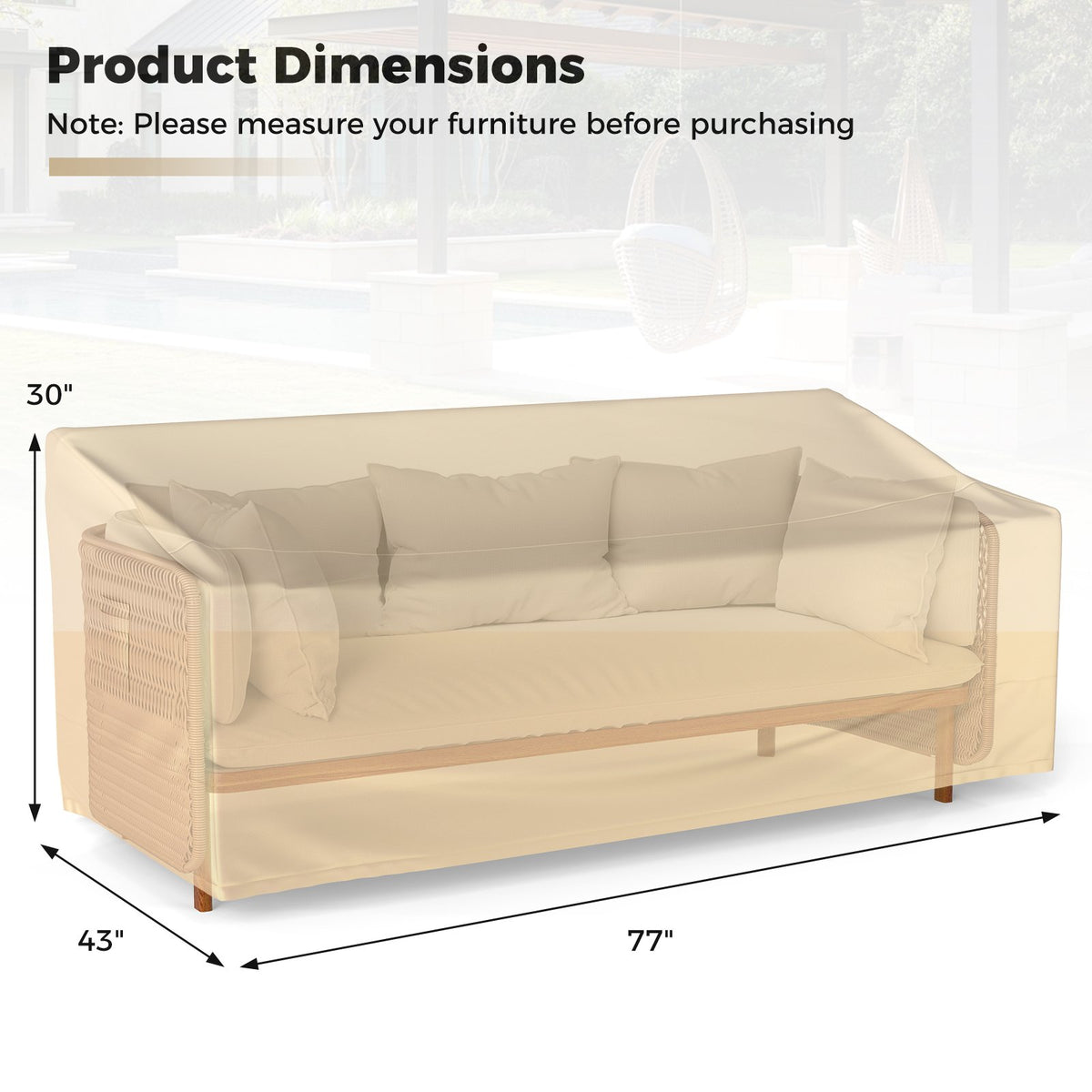 Patio Furniture Cover with Padded Handle and Click-Close Straps-77 x 43 x 30 inches view 4