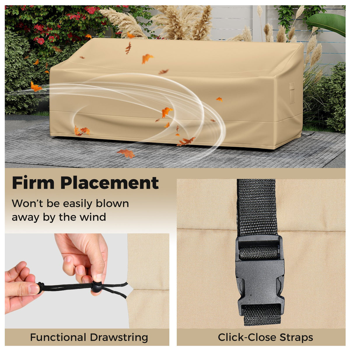 Patio Furniture Cover with Padded Handle and Click-Close Straps-77 x 43 x 30 inches view 6