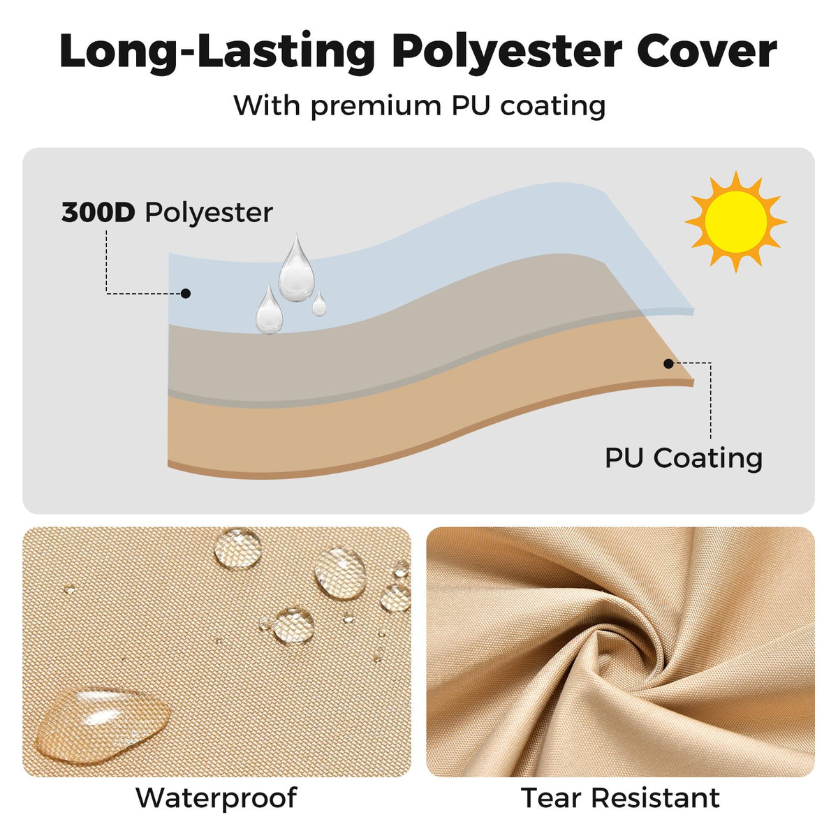 Patio Furniture Cover with Padded Handle and Click-Close Straps-77 x 43 x 30 inches view 9