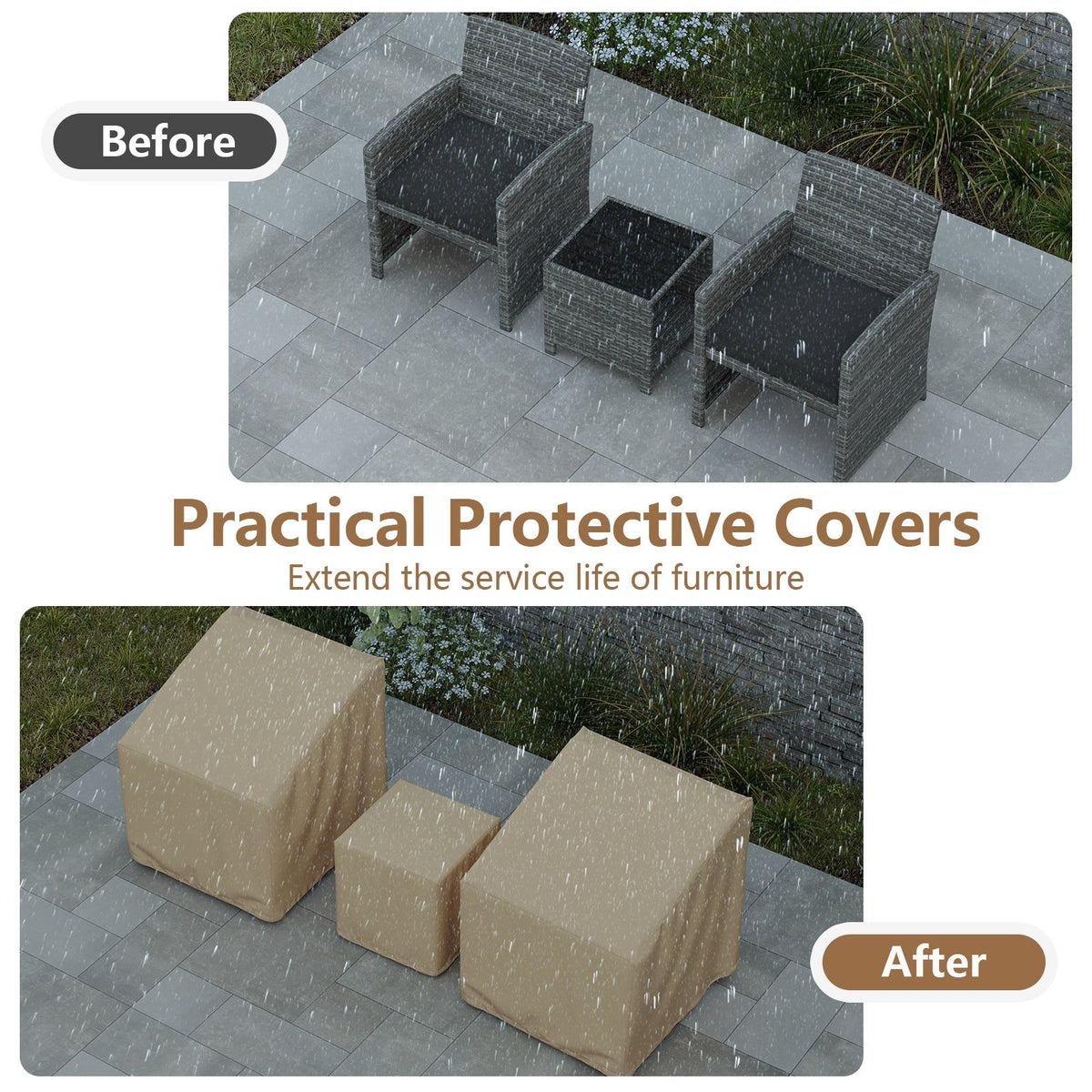 Patio Furniture Covers Waterproof Outdoor Conversation Covers for 3 Pieces Bistro Set-Beige view 7