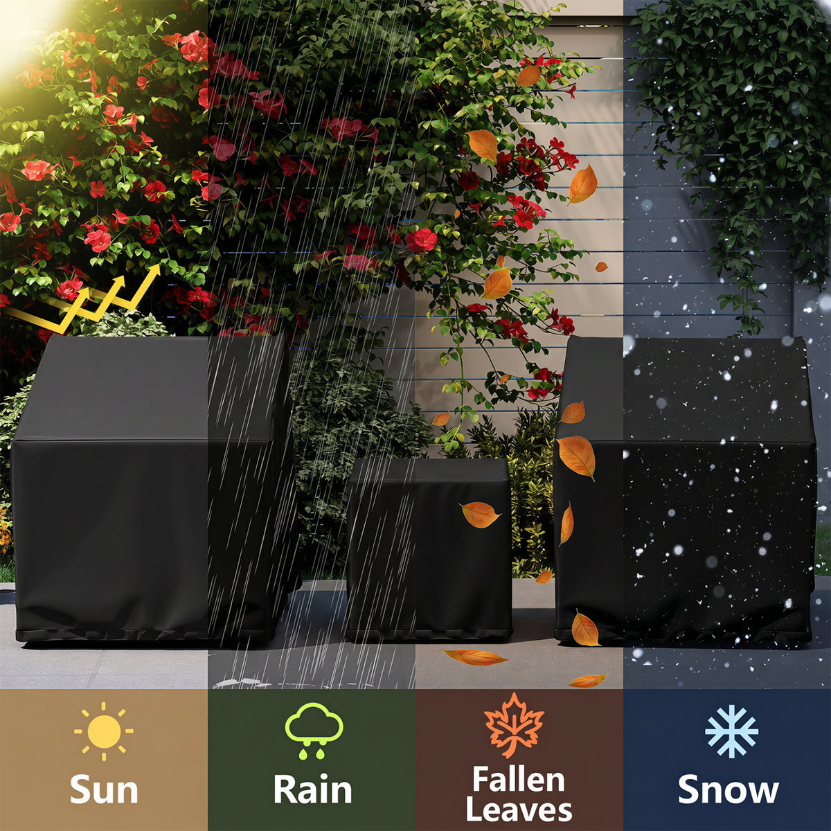 Patio Furniture Covers Waterproof Outdoor Conversation Covers for 3 Pieces Bistro Set-Black view 9