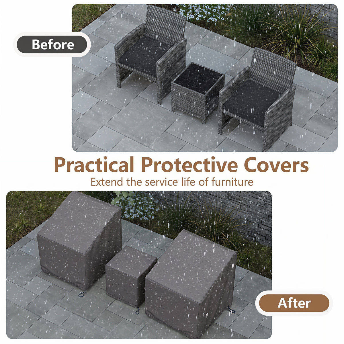Patio Furniture Covers Waterproof Outdoor Conversation Covers for 3 Pieces Bistro Set-Gray view 9
