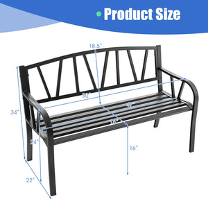 Patio Garden Bench with Metal Frame and Slatted Seat-Black view 4