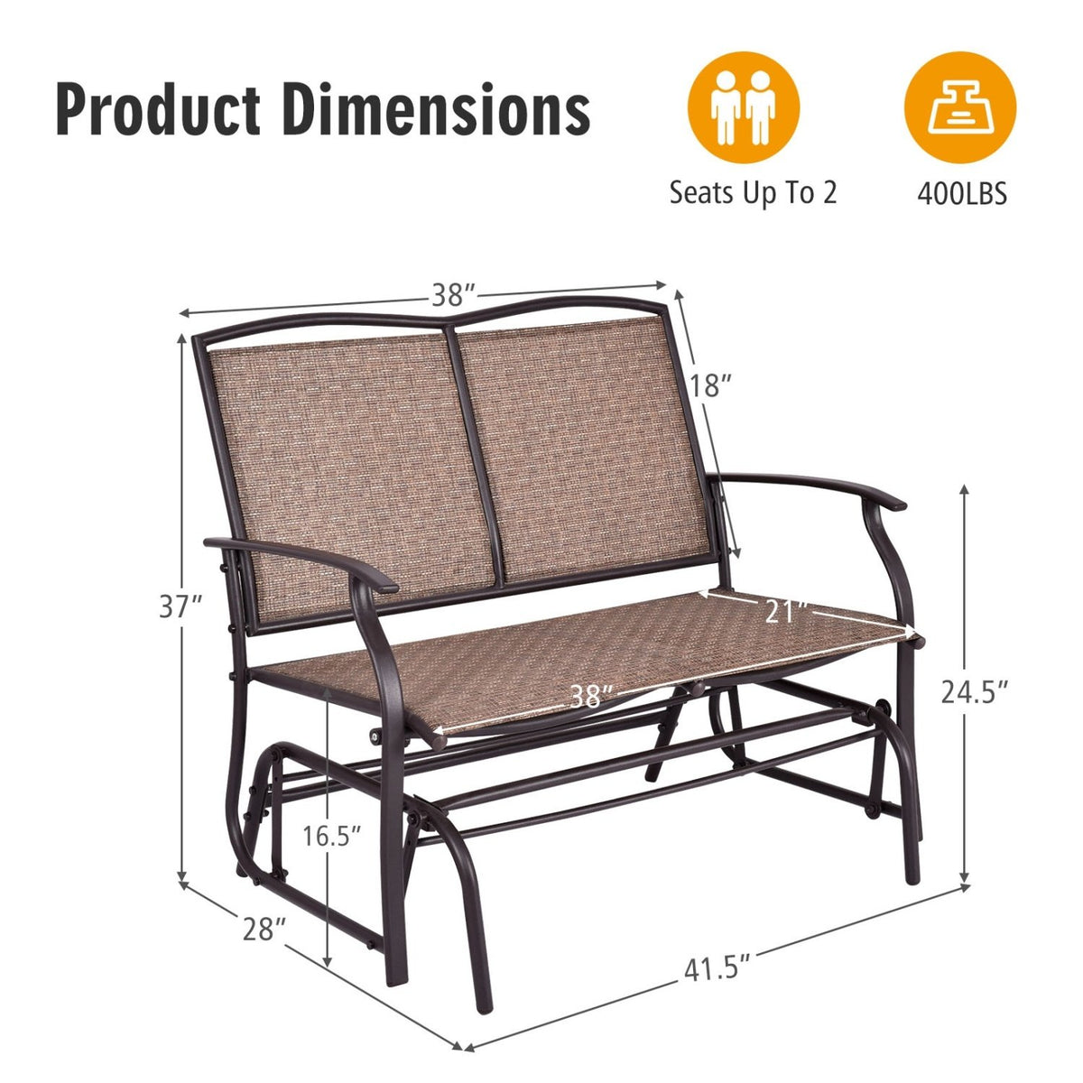 Outdoor Iron Patio Rocking Chair for Backyard and Lawn view 5