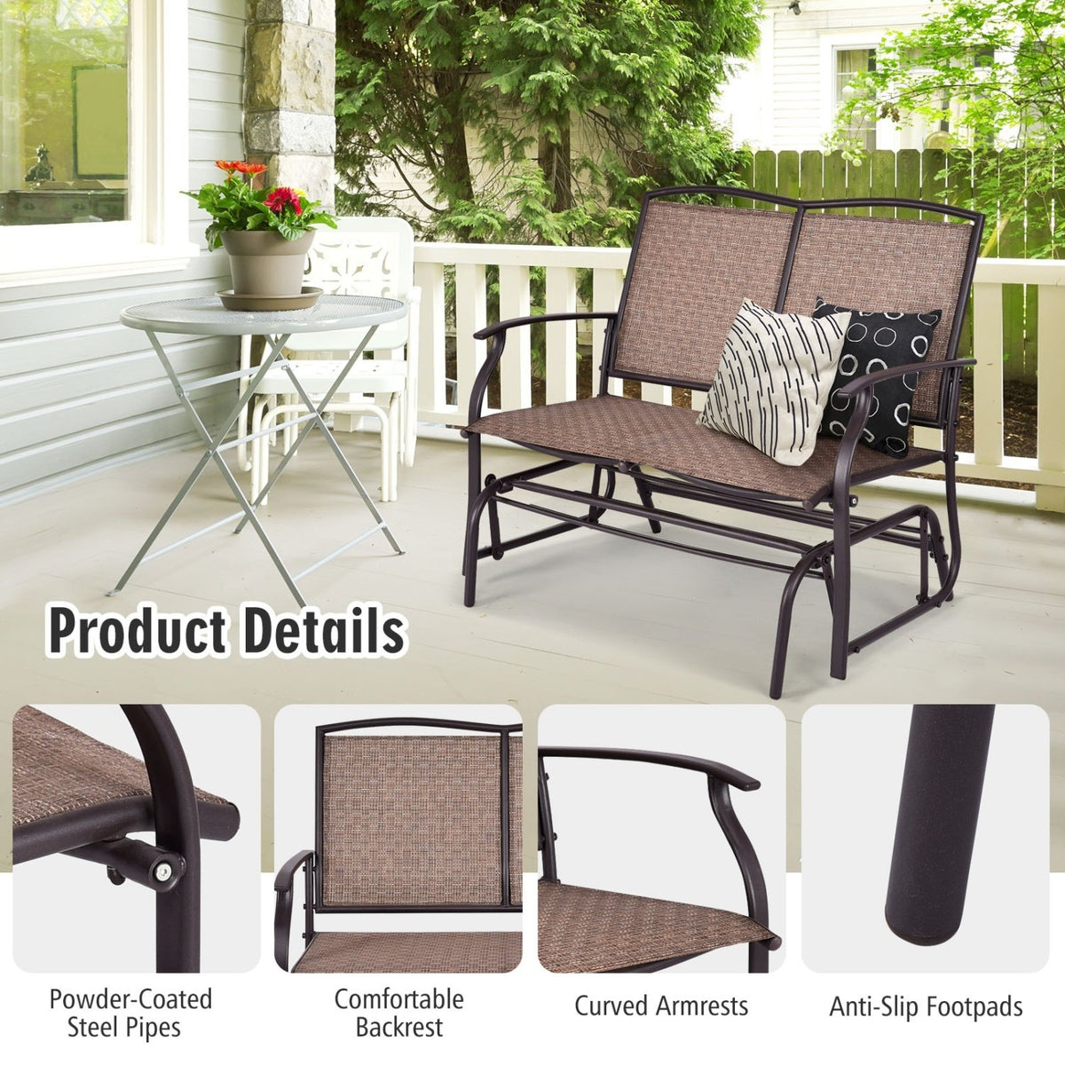 Outdoor Iron Patio Rocking Chair for Backyard and Lawn view 9
