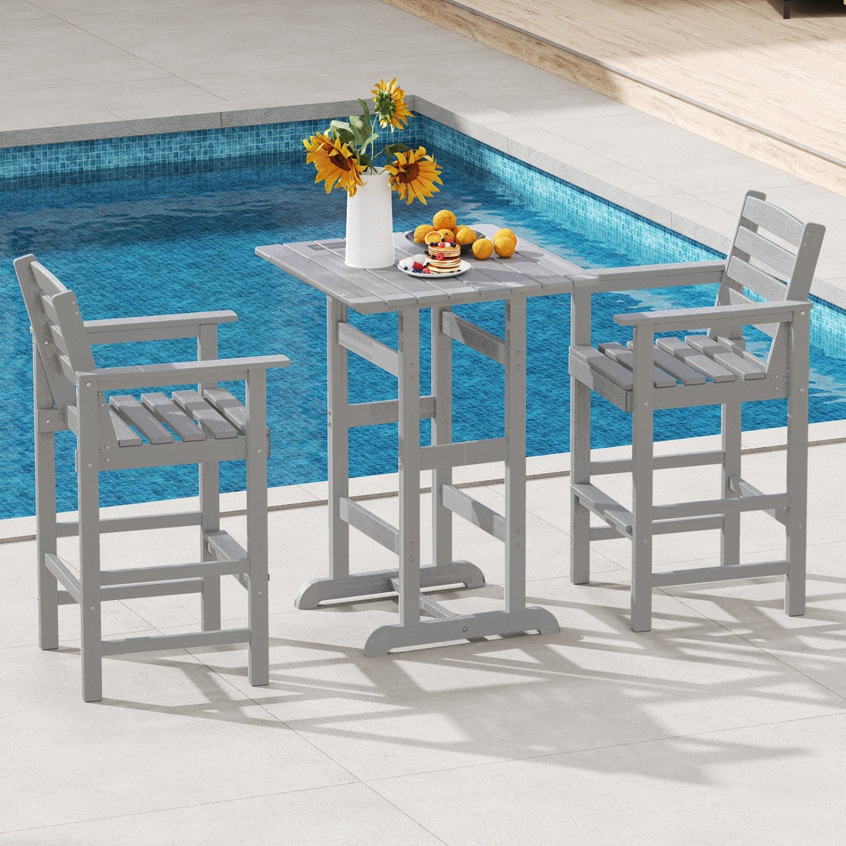 Patio HDPE Adirondack Bar Chairs Set of 2 with Wide Armrests-Gray view 3