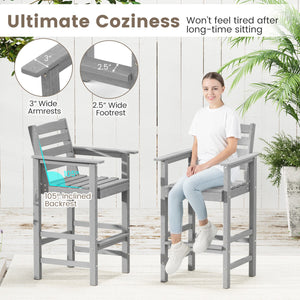 Patio HDPE Adirondack Bar Chairs Set of 2 with Wide Armrests-Gray view 5