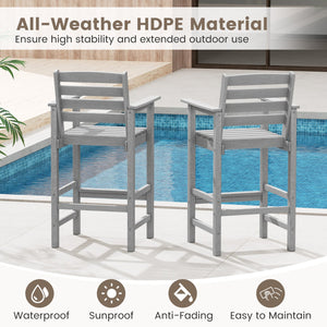 Patio HDPE Adirondack Bar Chairs Set of 2 with Wide Armrests-Gray view 7