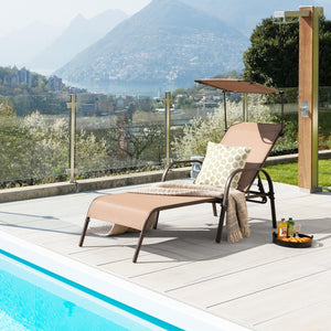 Patio Heavy-Duty 5-Level Adjustable Chaise Lounge Chair-Brown view 2