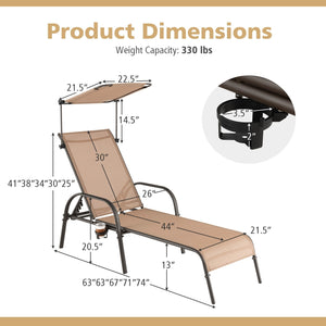 Patio Heavy-Duty 5-Level Adjustable Chaise Lounge Chair-Brown view 5