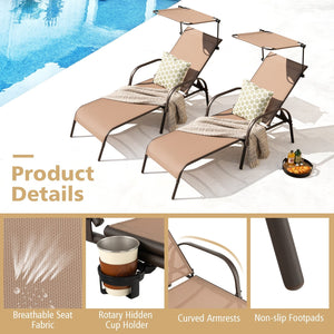 Patio Heavy-Duty 5-Level Adjustable Chaise Lounge Chair-Brown view 7
