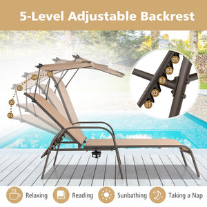 Patio Heavy-Duty 5-Level Adjustable Chaise Lounge Chair-Brown view 8