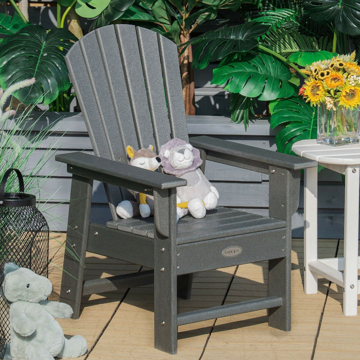Patio Kids' Adirondack Chair with Ergonomic Backrest-Gray view 2