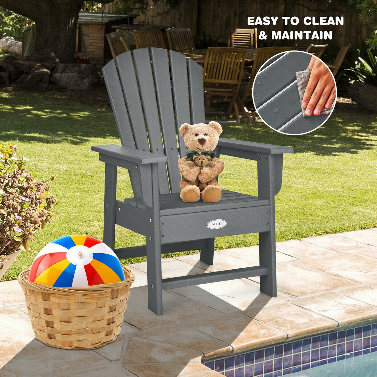Patio Kids' Adirondack Chair with Ergonomic Backrest-Gray view 5