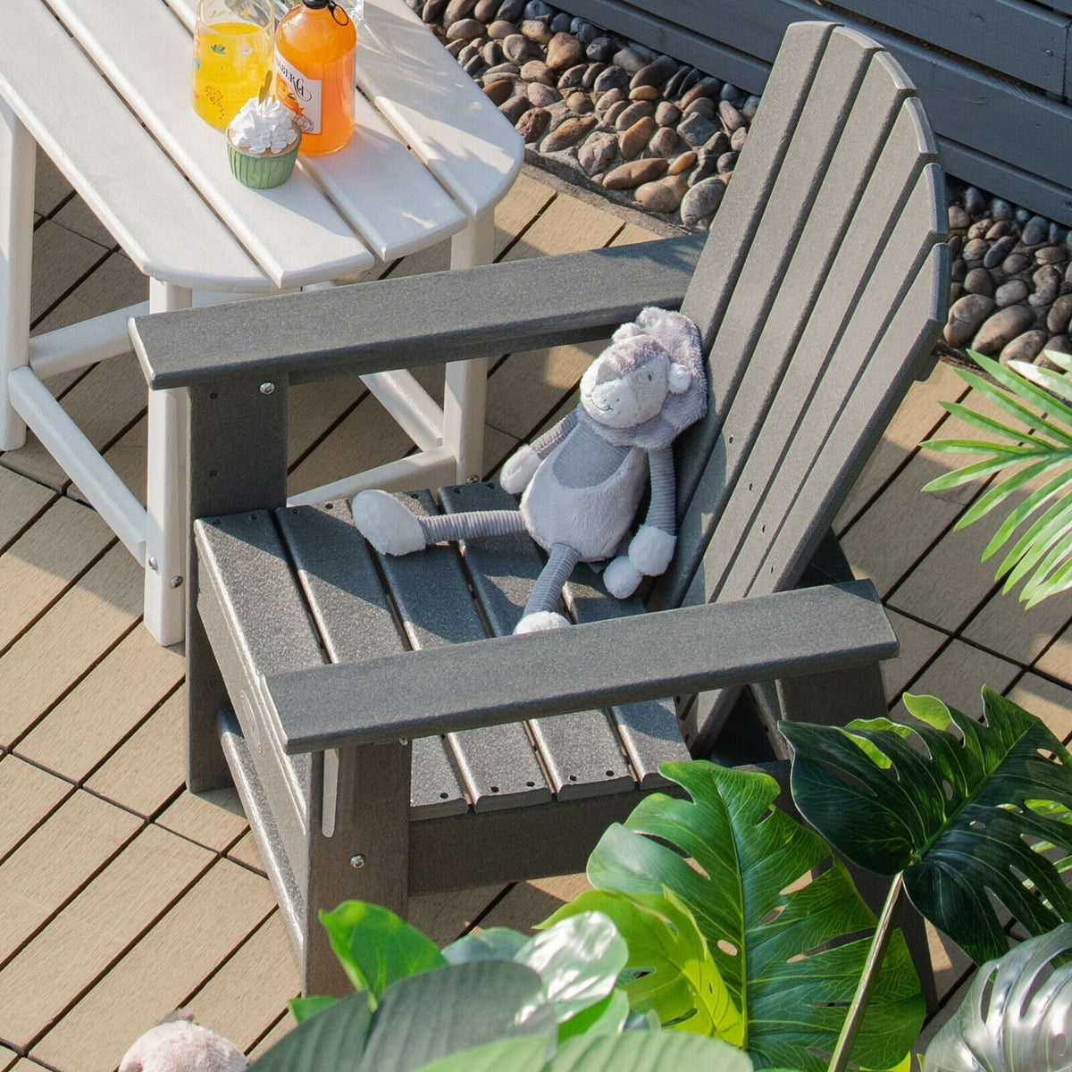 Patio Kids' Adirondack Chair with Ergonomic Backrest-Gray view 6