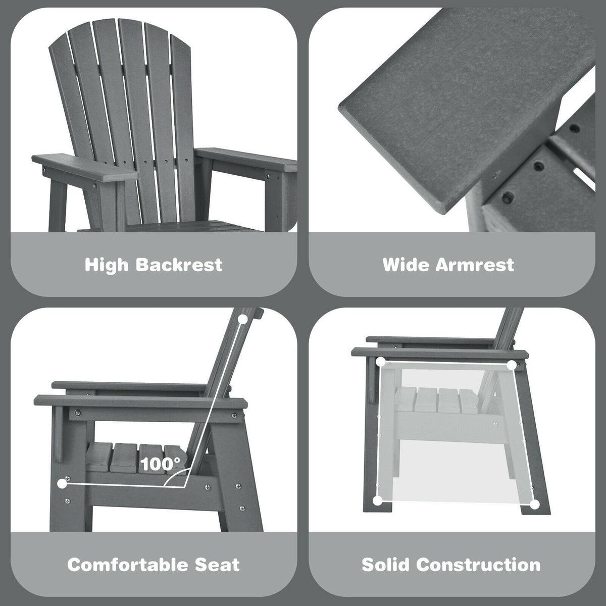Patio Kids' Adirondack Chair with Ergonomic Backrest-Gray view 8