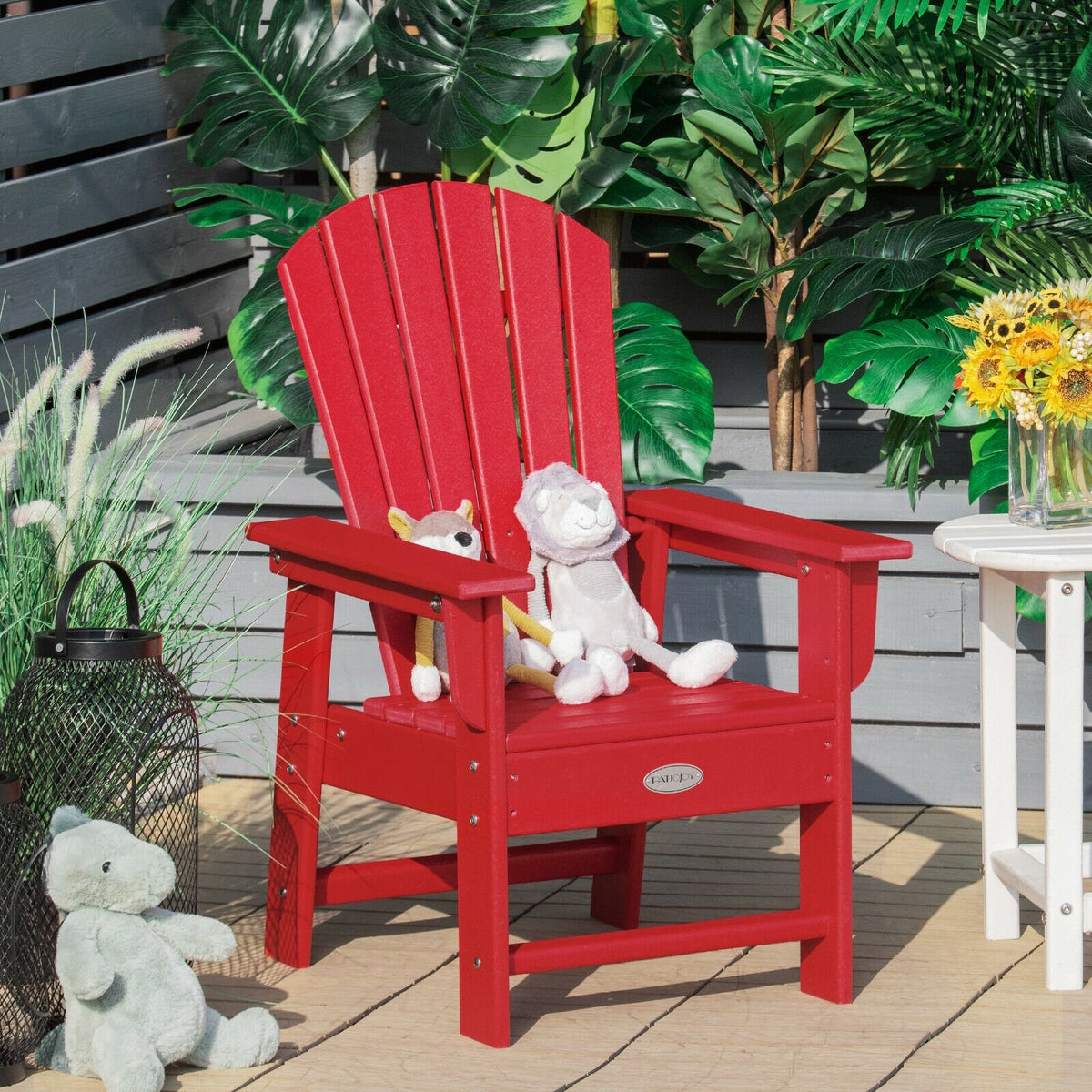 Patio Kids' Adirondack Chair with Ergonomic Backrest-Red view 2