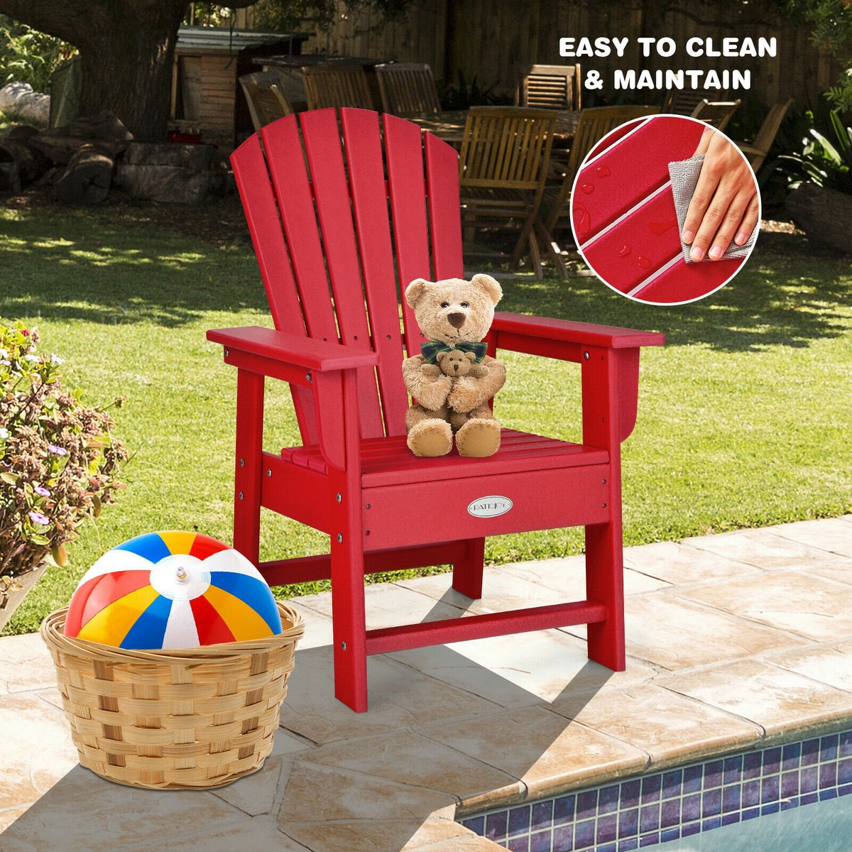 Patio Kids' Adirondack Chair with Ergonomic Backrest-Red view 5