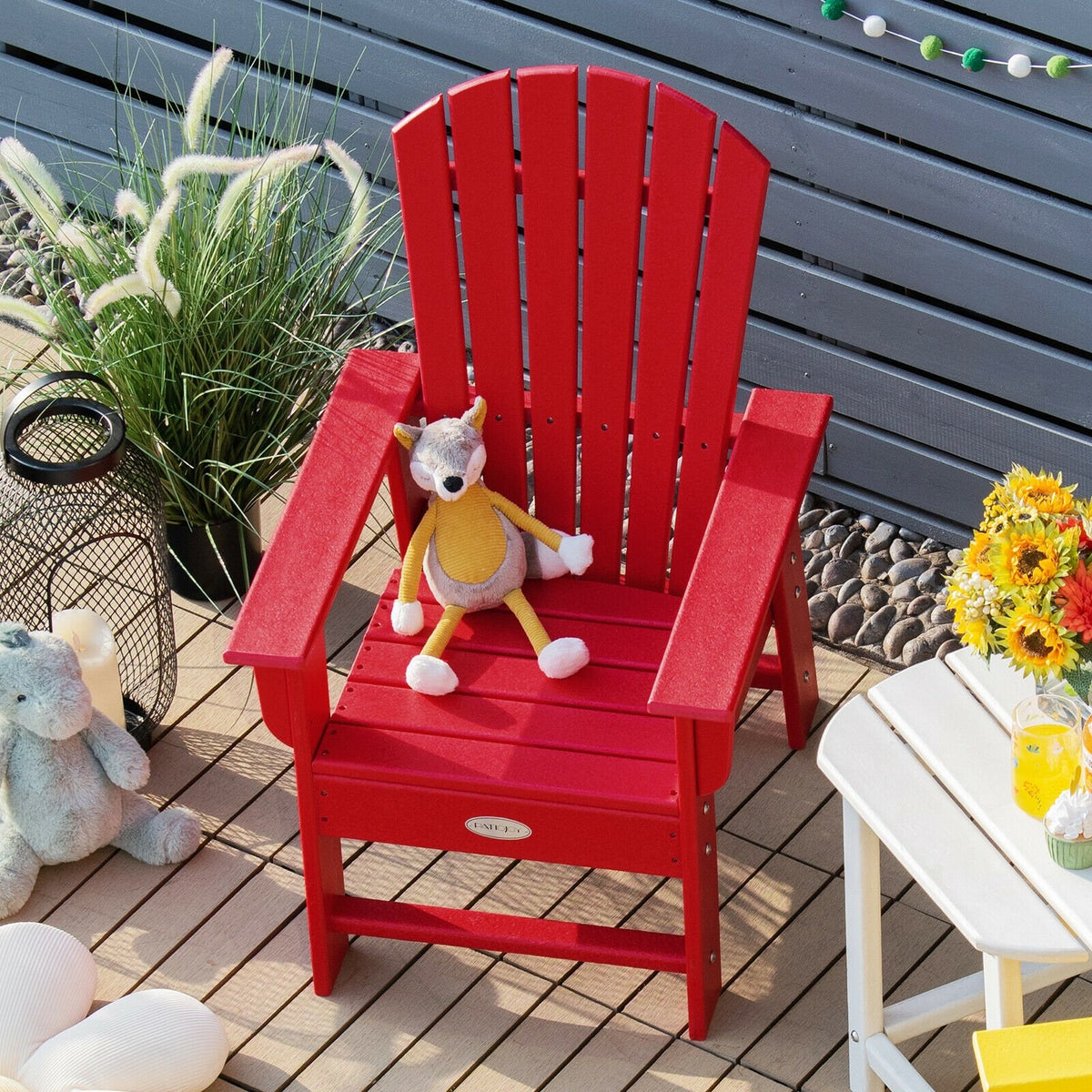Patio Kids' Adirondack Chair with Ergonomic Backrest-Red view 6