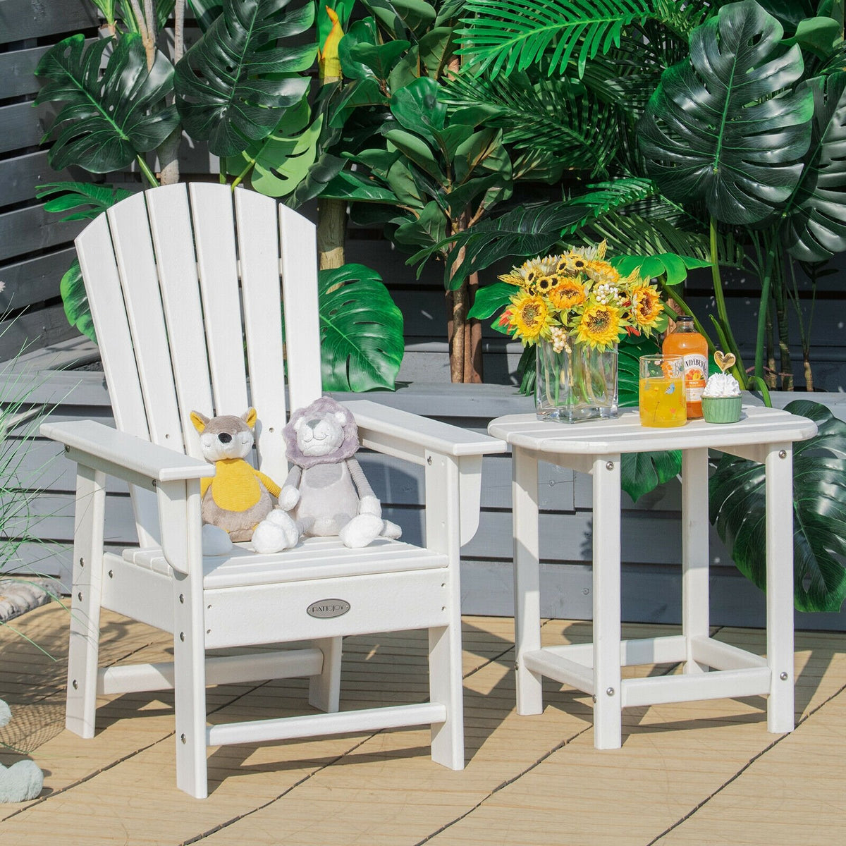 Patio Kids' Adirondack Chair with Ergonomic Backrest-White view 2