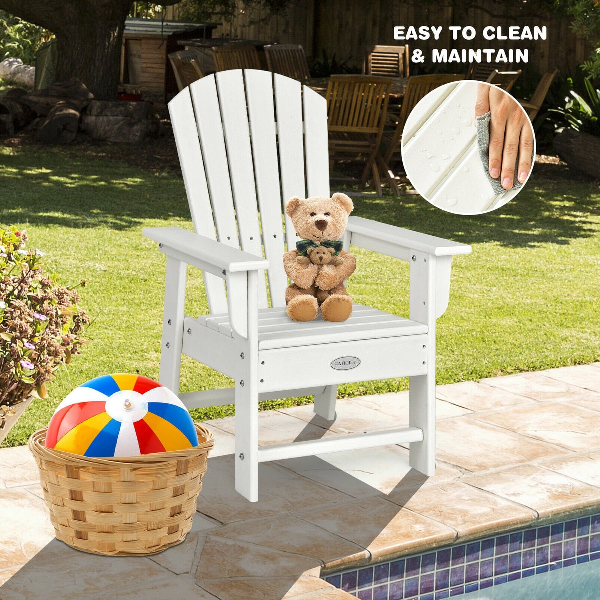 Patio Kids' Adirondack Chair with Ergonomic Backrest-White view 5