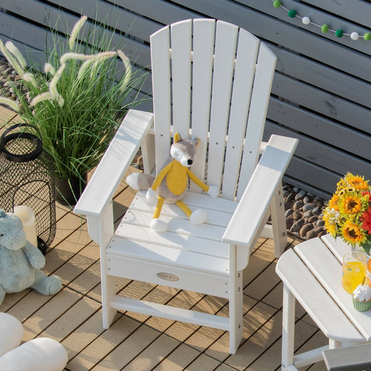 Patio Kids' Adirondack Chair with Ergonomic Backrest-White view 6