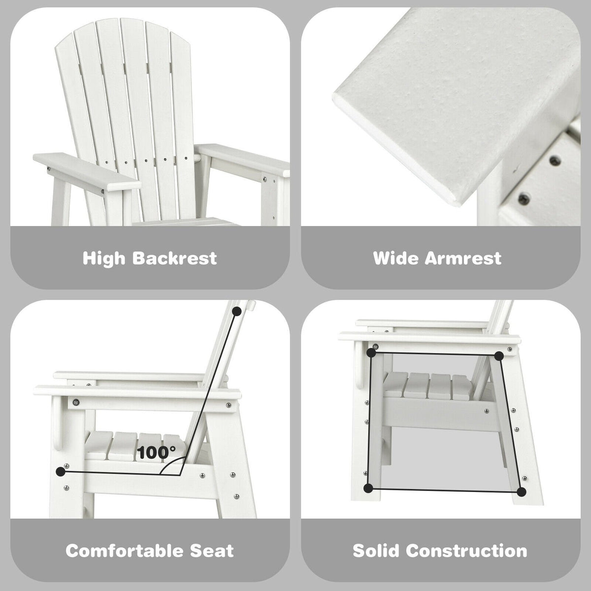 Patio Kids' Adirondack Chair with Ergonomic Backrest-White view 8