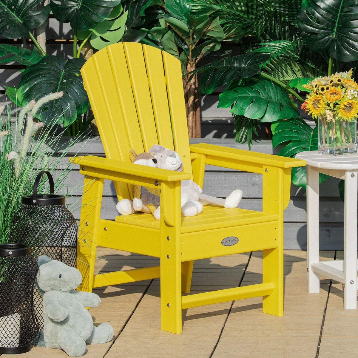 Patio Kids' Adirondack Chair with Ergonomic Backrest-Yellow view 2
