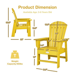 Patio Kids' Adirondack Chair with Ergonomic Backrest-Yellow view 4